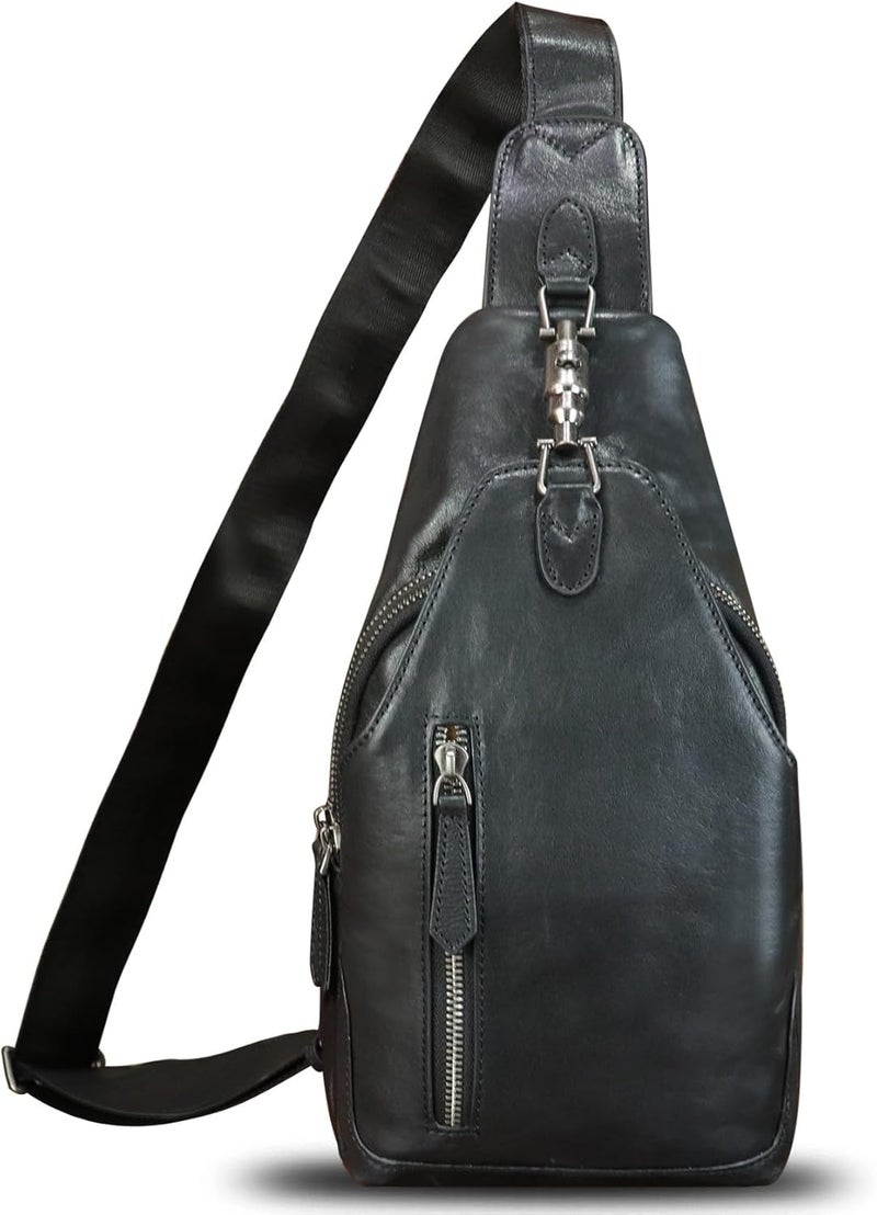 LRTO Genuine Leather Sling Bag for Men and Women Real Leather Shoulder Crossbody Bag Chest Bag Sling Backpack Purse - Image 2